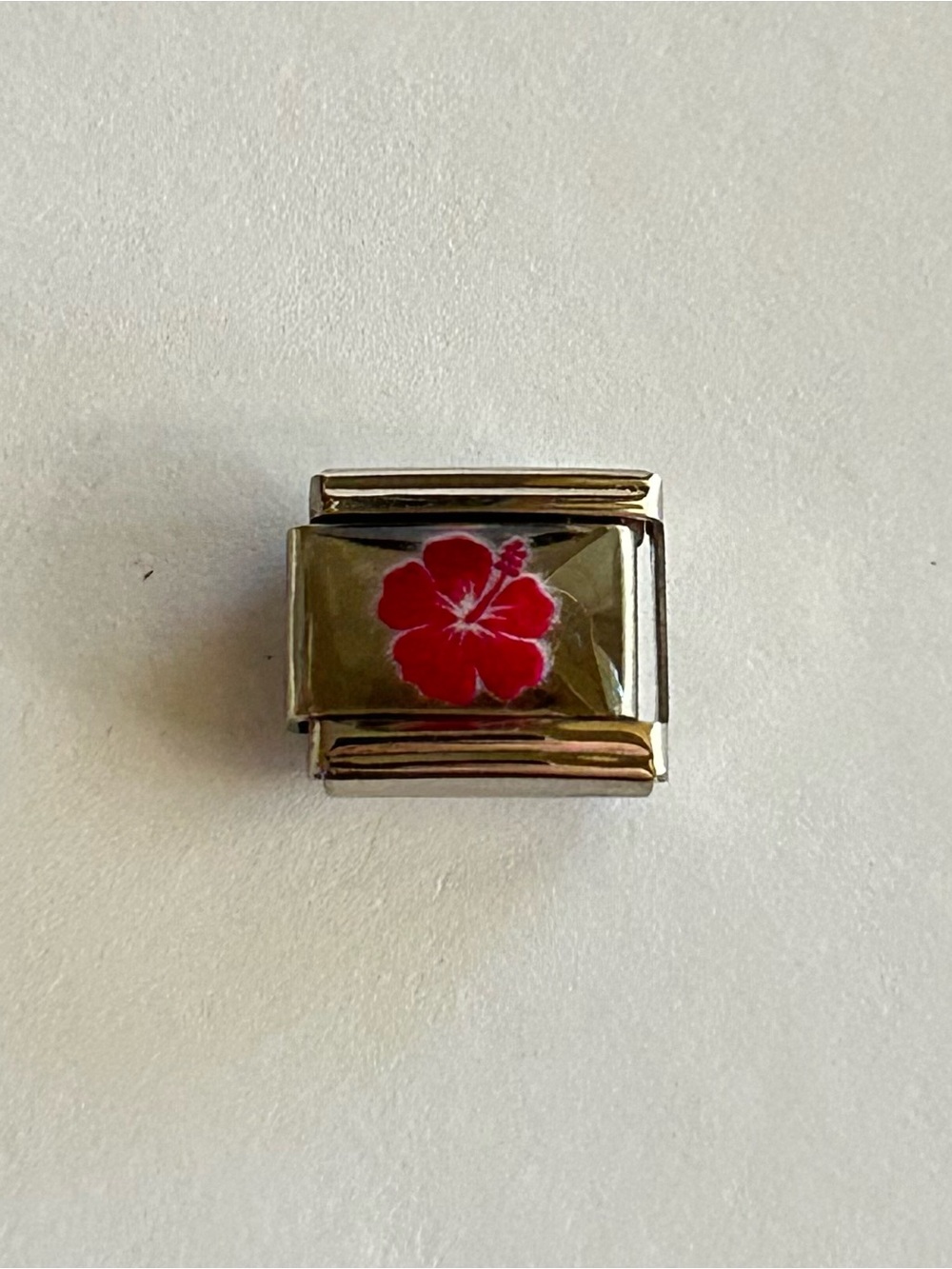 Hibiscus Italian Charm Bracelet Link Red Flower Hawaii Hawaiian